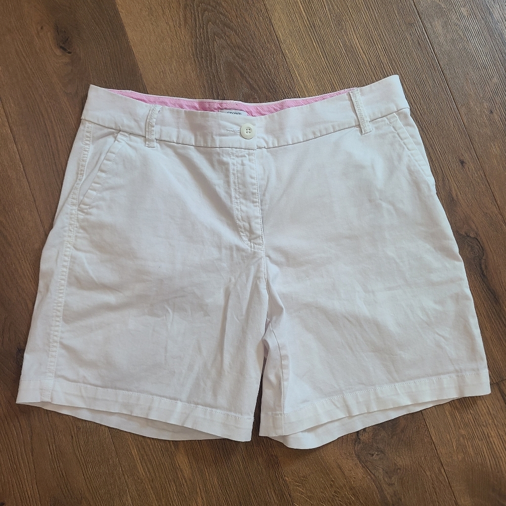 crown & ivy White Womens Chino Shorts with Pink Waist Lining
